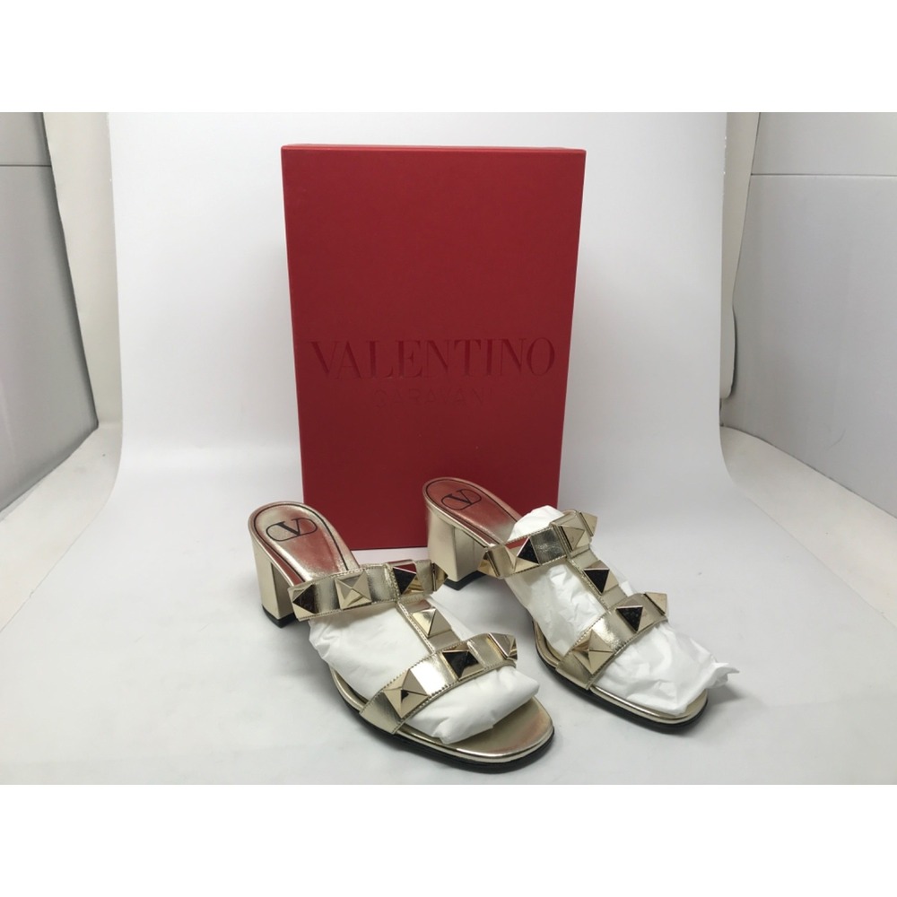 New Valentino Garavani Rockstud Size 38 Women's Golden Glitter Spiked Heels